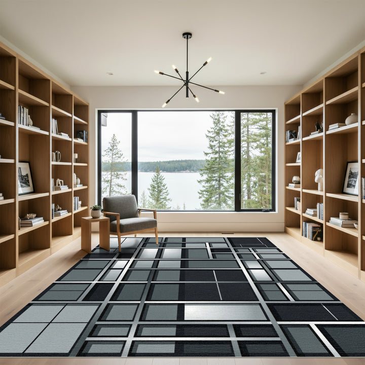 Modern Geometric Monochrome Architectural Rug