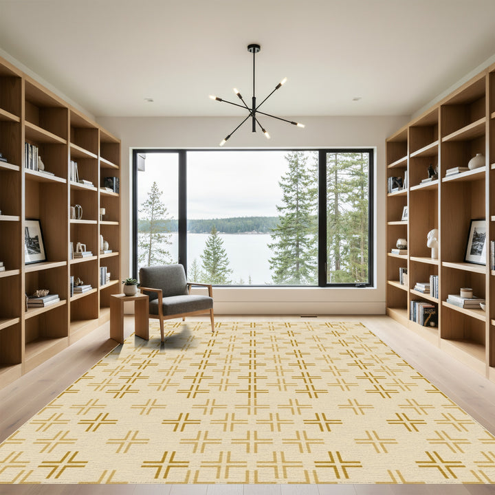Golden Cross Linework Texture Rug