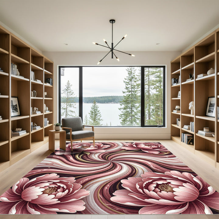 Pink Peony Swirl Marbling Rug