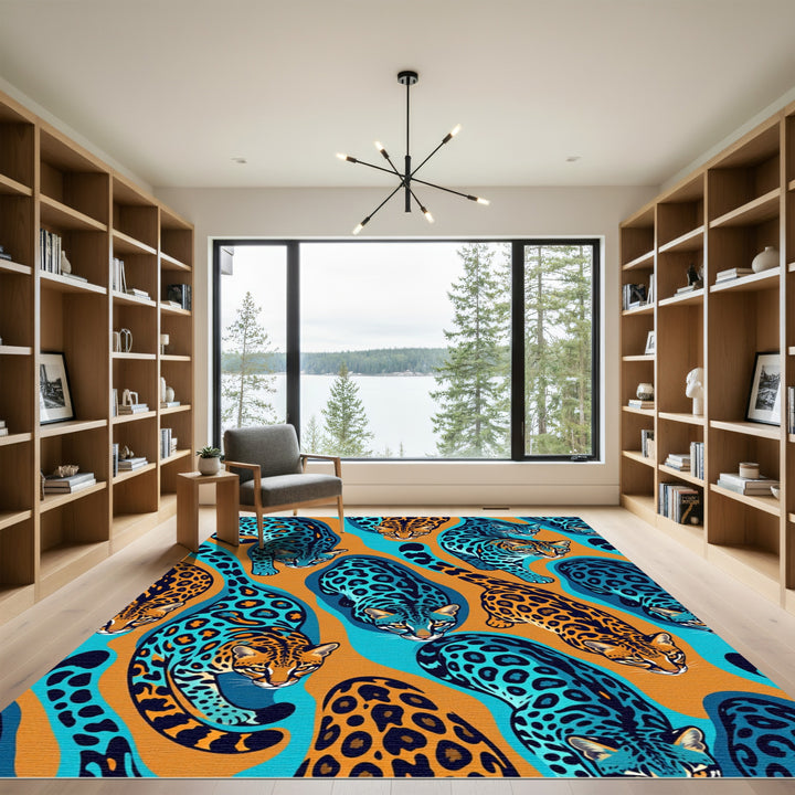 Vibrant Blue Jaguar Animal Artistry Rug