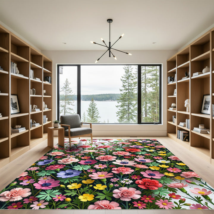 Vibrant Pink Garden Flower Medley Rug