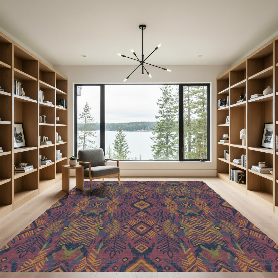 Crimson Tribal Diamond Chevron Rug
