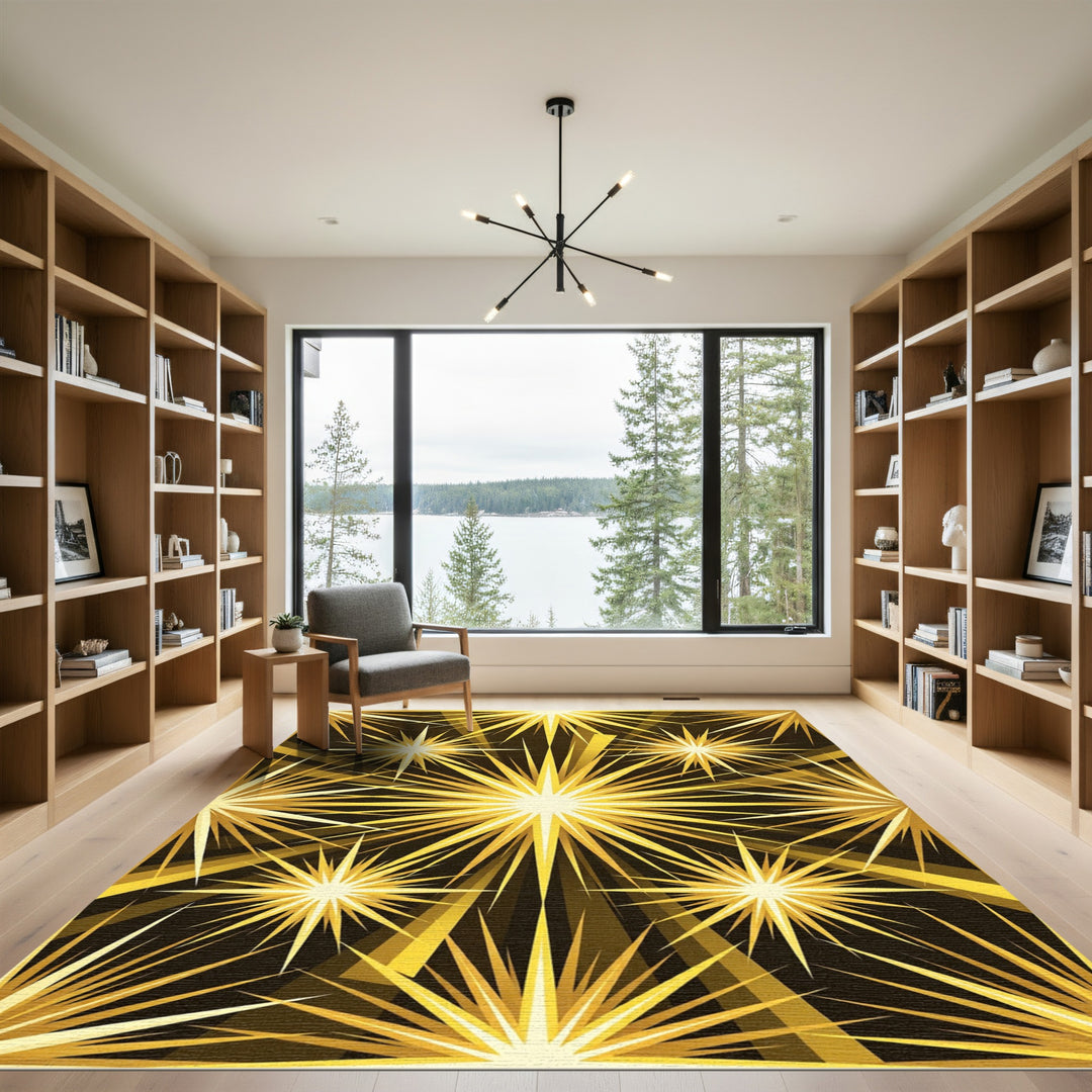 Golden Starburst Rays Rug