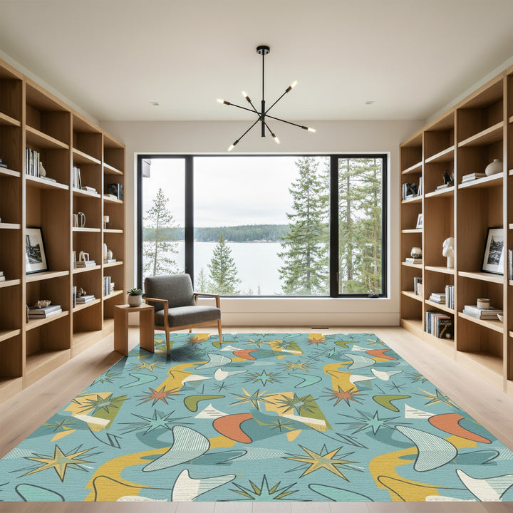 Retro Starburst Boomerang Abstraction Rug