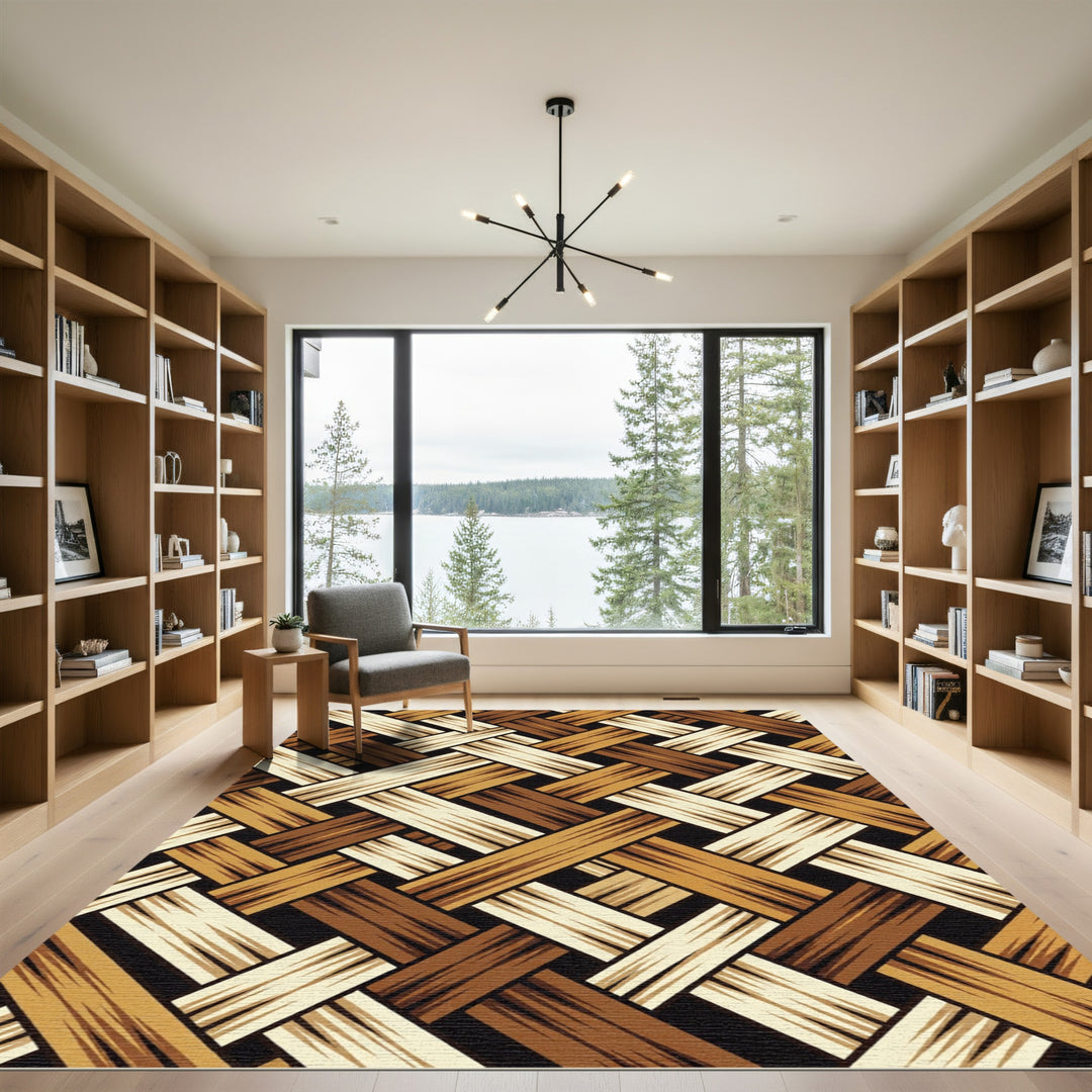 Interwoven Wood Tone Diagonal Weave Rug