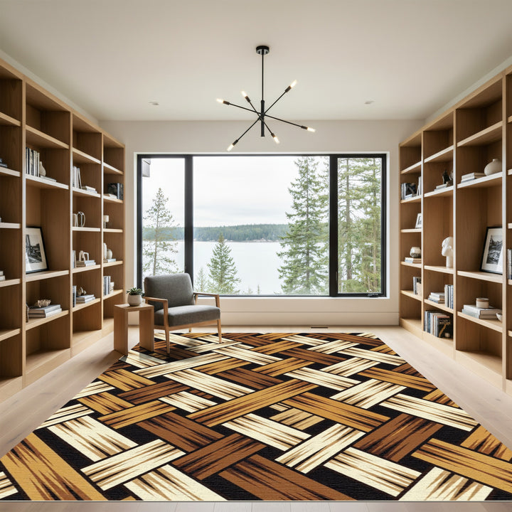 Interwoven Wood Tone Diagonal Weave Rug