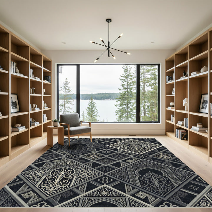 Elegant Silver Arabesque Trellis Rug