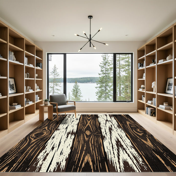 Distressed Dark Wood Grain Stripes Rug