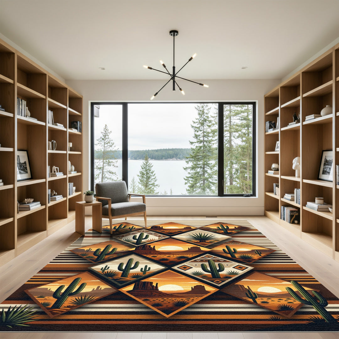 Desert Sunset Cactus Diamond Decor Rug