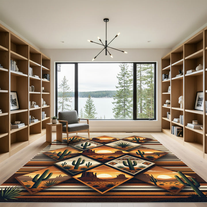 Desert Sunset Cactus Diamond Decor Rug
