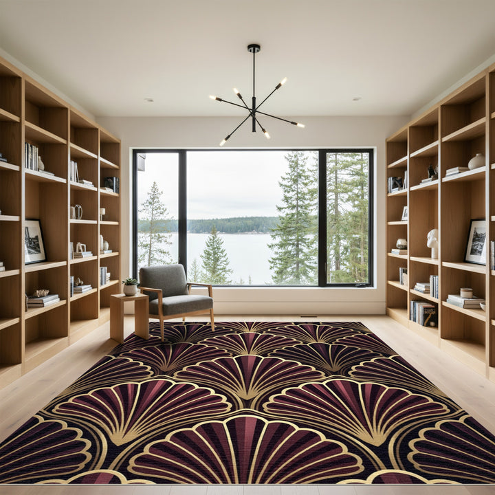 Art Deco Burgundy Fan Rug