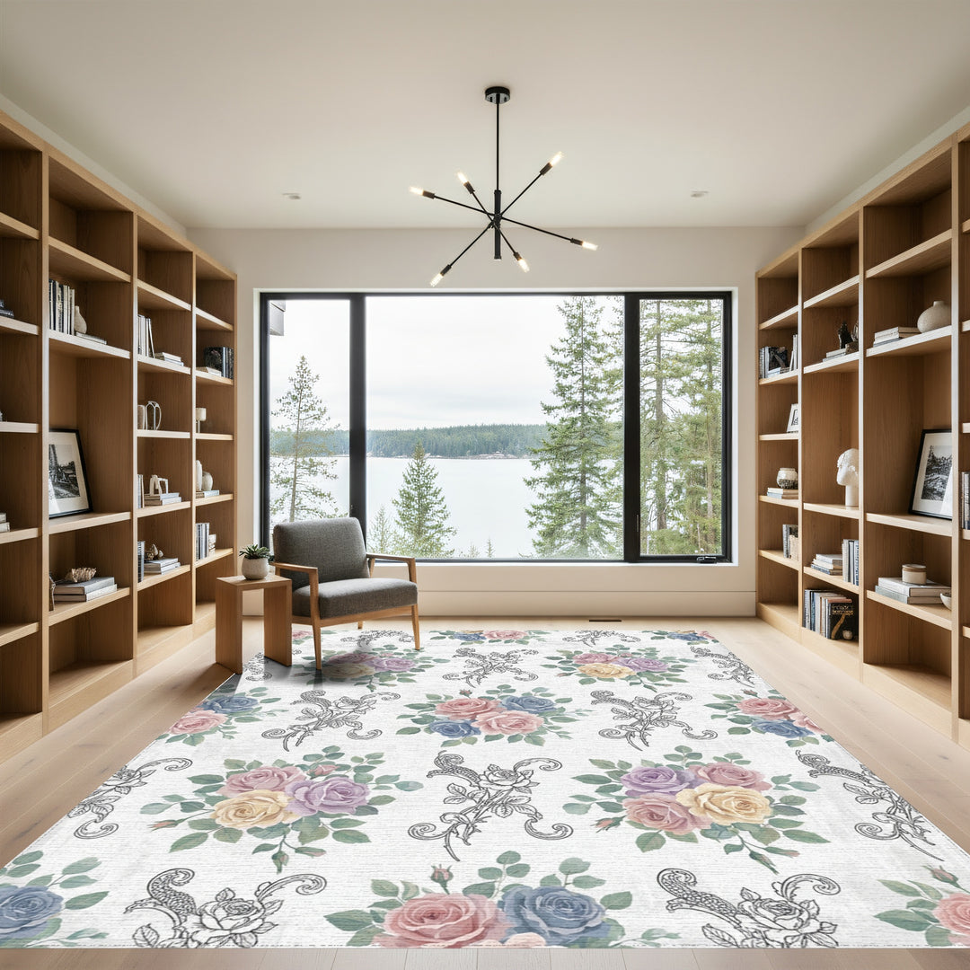 Pastel Rose Garland Medallion Arrangement Rug