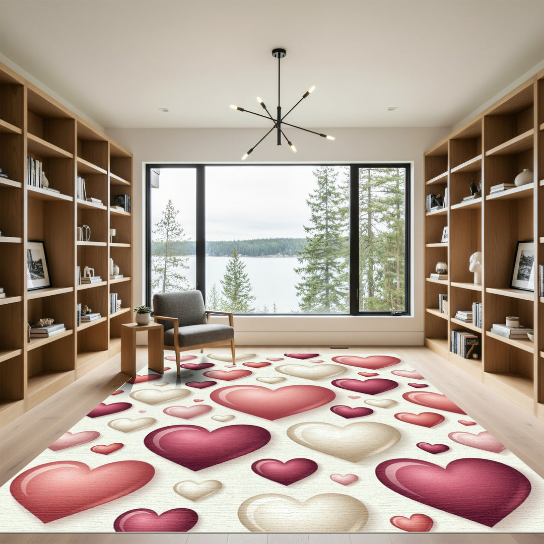 Romantic Pink and Burgundy Heart Scatter Rug