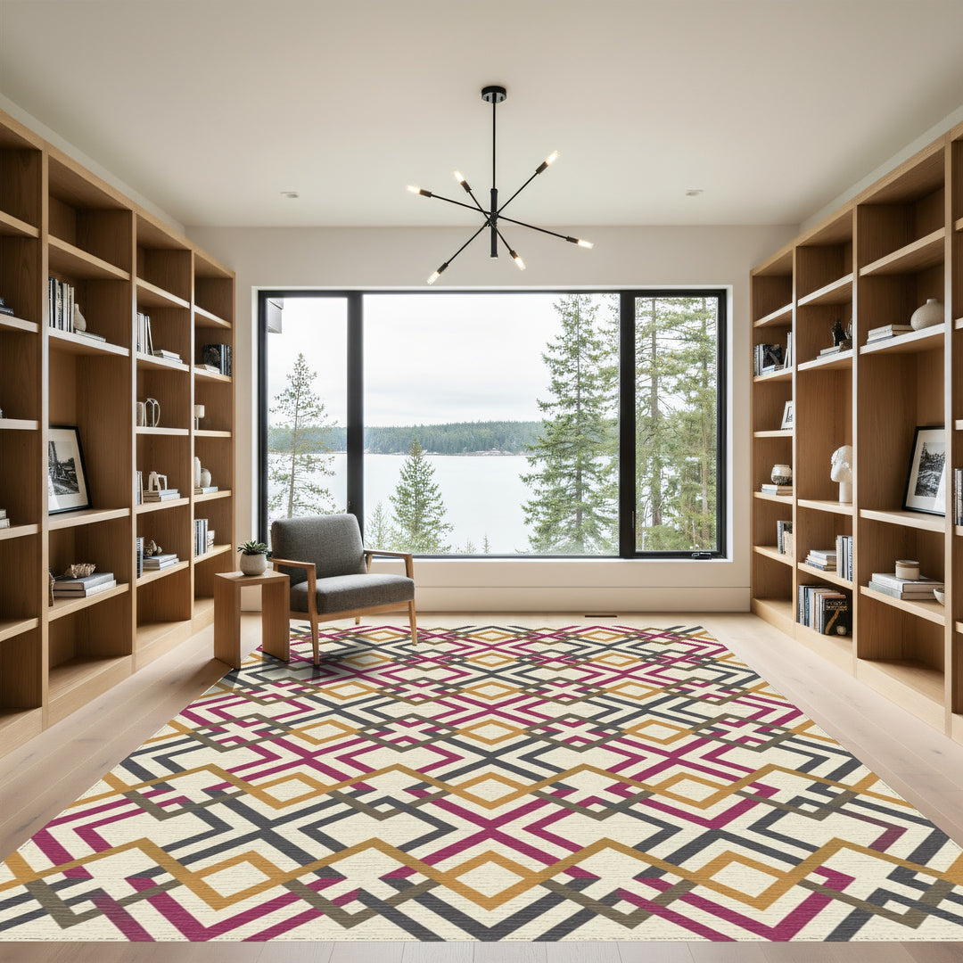 Crimson Gold Charcoal Interlocking Diamond Rug