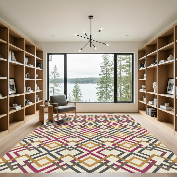 Crimson Gold Charcoal Interlocking Diamond Rug