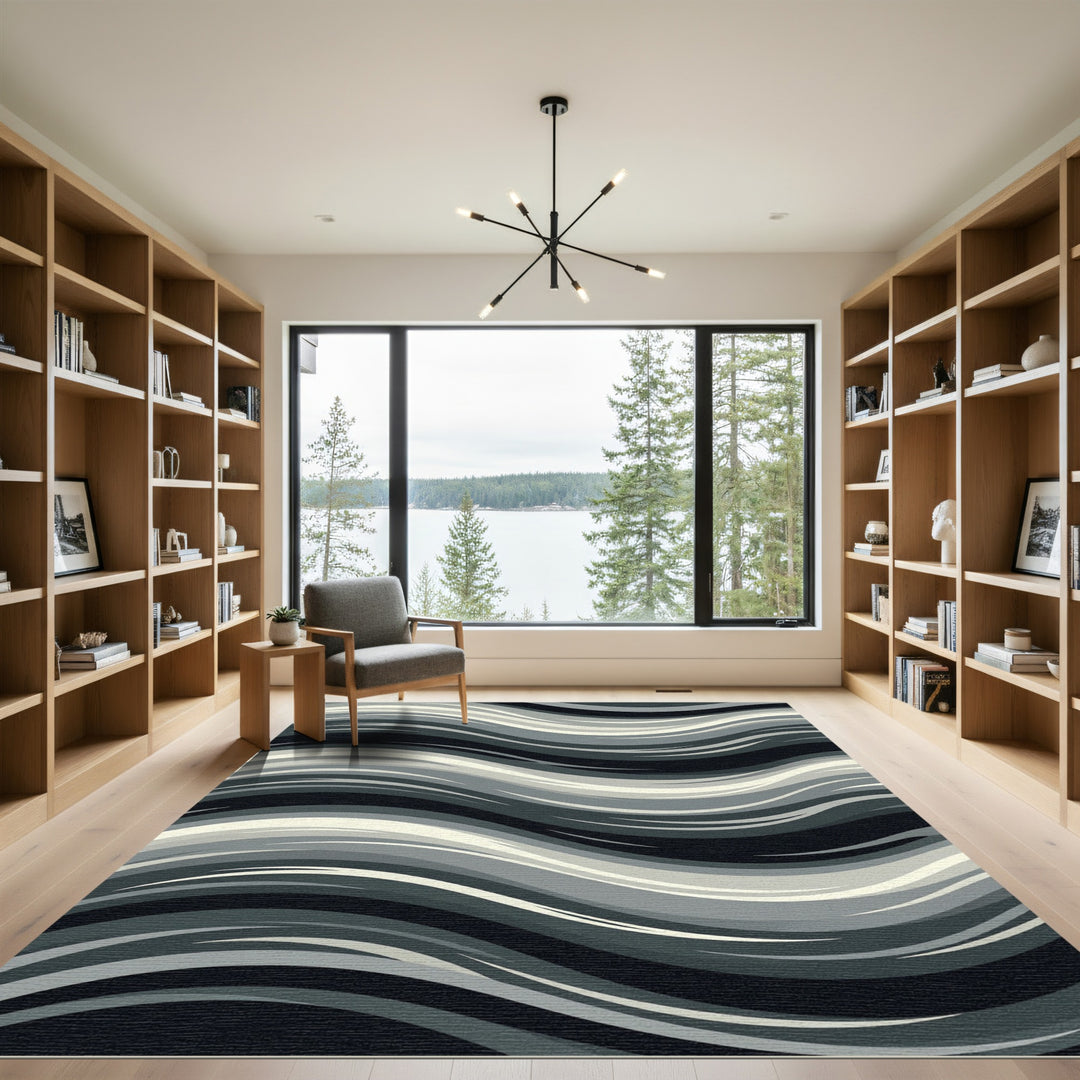 Abstract Gray Wave Flow Rug