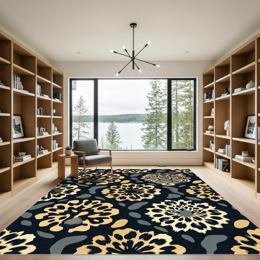 Leopard Flower Gold Dark Rug