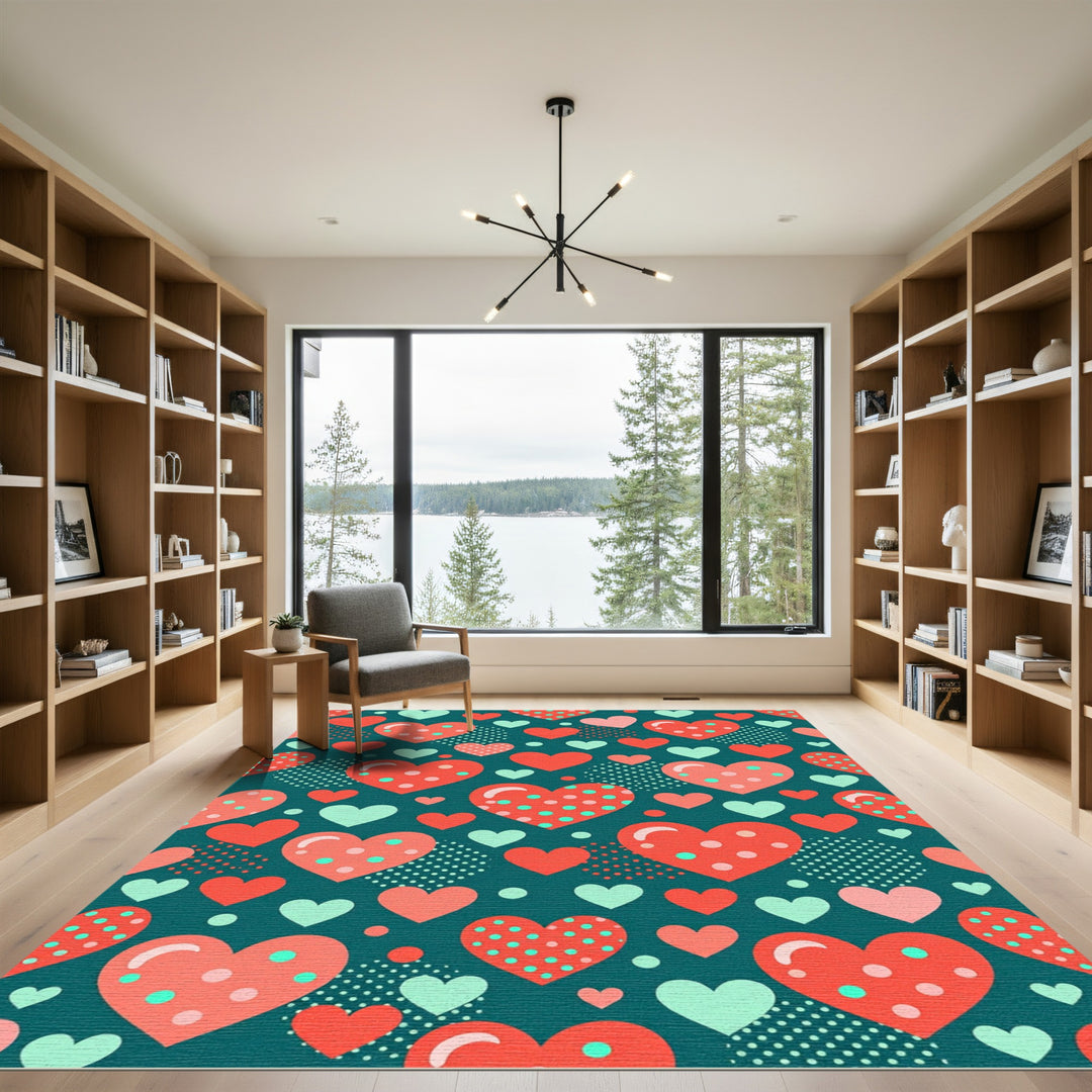Teal Hearts Pattern Rug