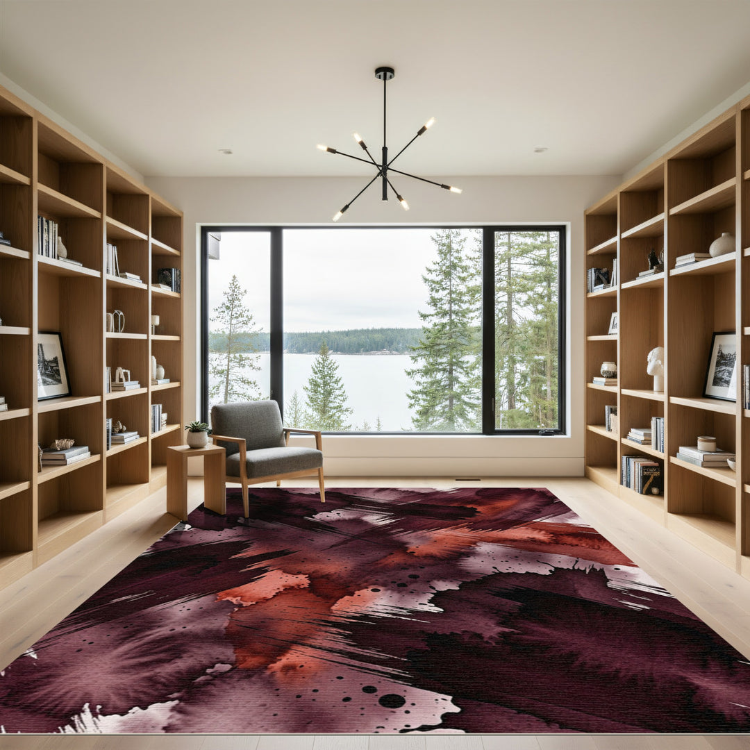 Dark Abstract Brushstroke Watercolor Rug