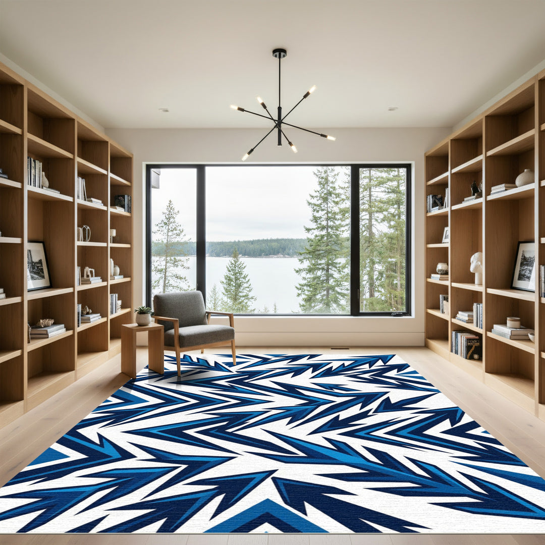 Sharp Blue Geometric Arrow Cluster Rug