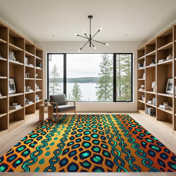 Cool Teal Leopard Chain Rug