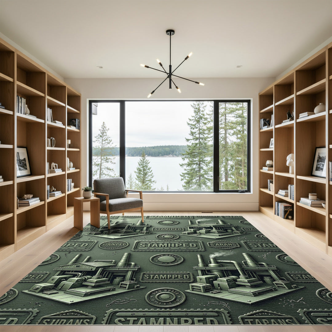 Industrial Factory Gears Pattern Rug