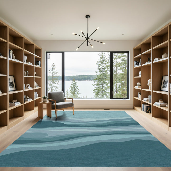 Abstract Teal Landscape Waves Rug