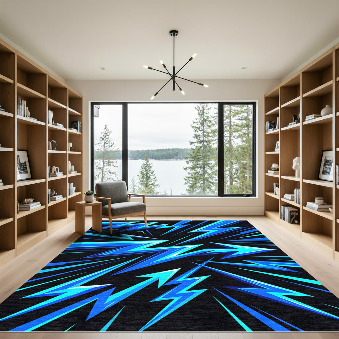 Electric Blue Jagged Lightning Array Rug