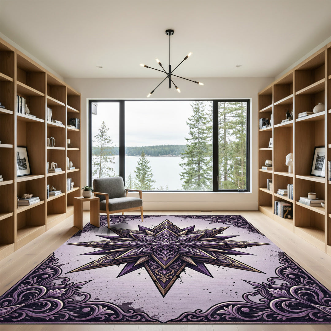 Ornate Purple Gold Starburst Rug