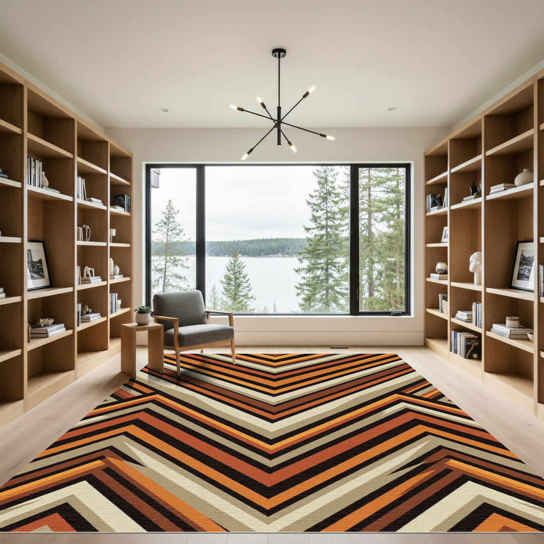 Bold Geometric Chevron Orange Cream Rug