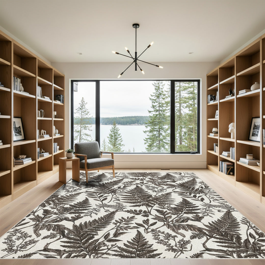 Vintage Sepia Fern Botanical Arrangement Rug