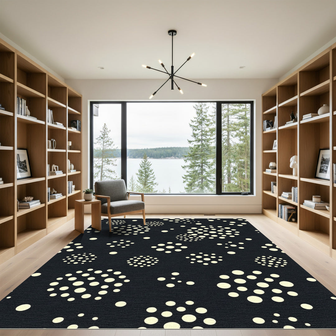 Cream Dot Clusters on Black Rug
