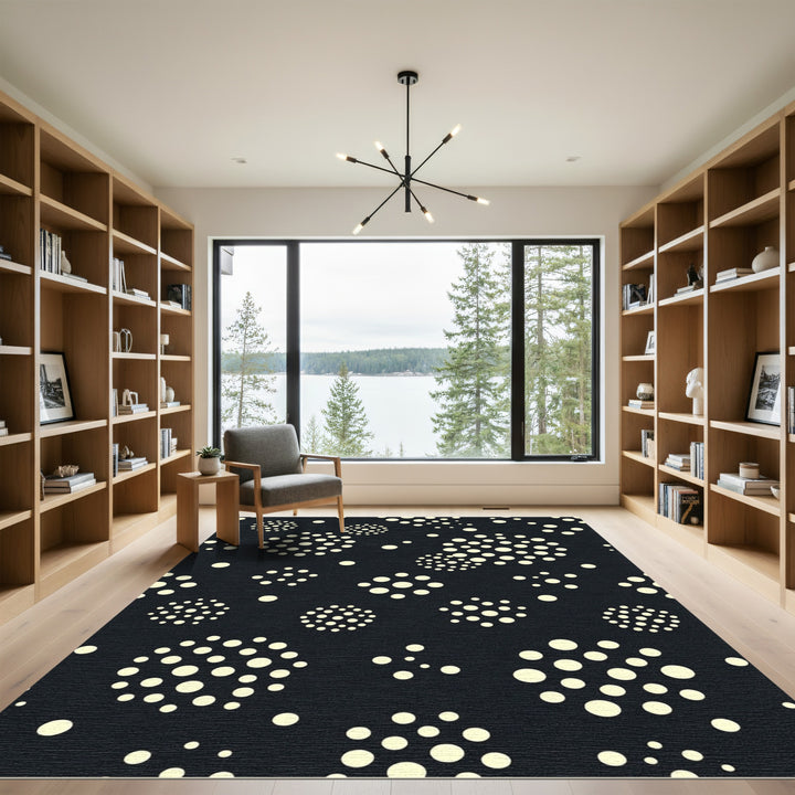 Cream Dot Clusters on Black Rug