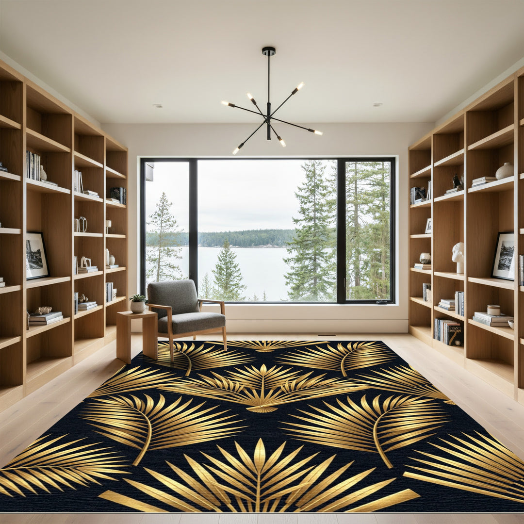 Gilded Palm Fronds Fan Composition Rug