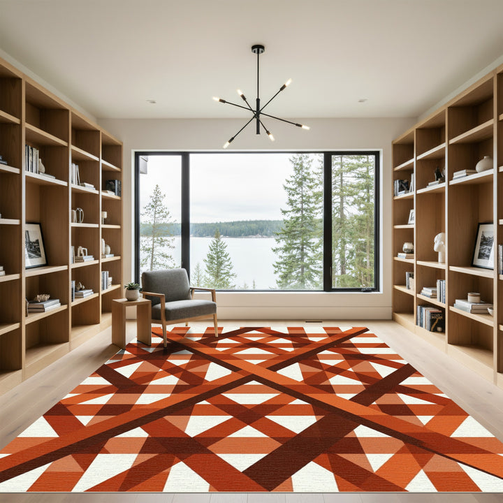 Terracotta Intersecting Gingham Lines Rug