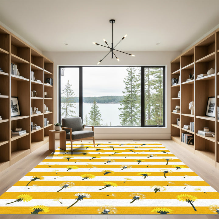 Whimsical Yellow Dandelion Stripes Rug