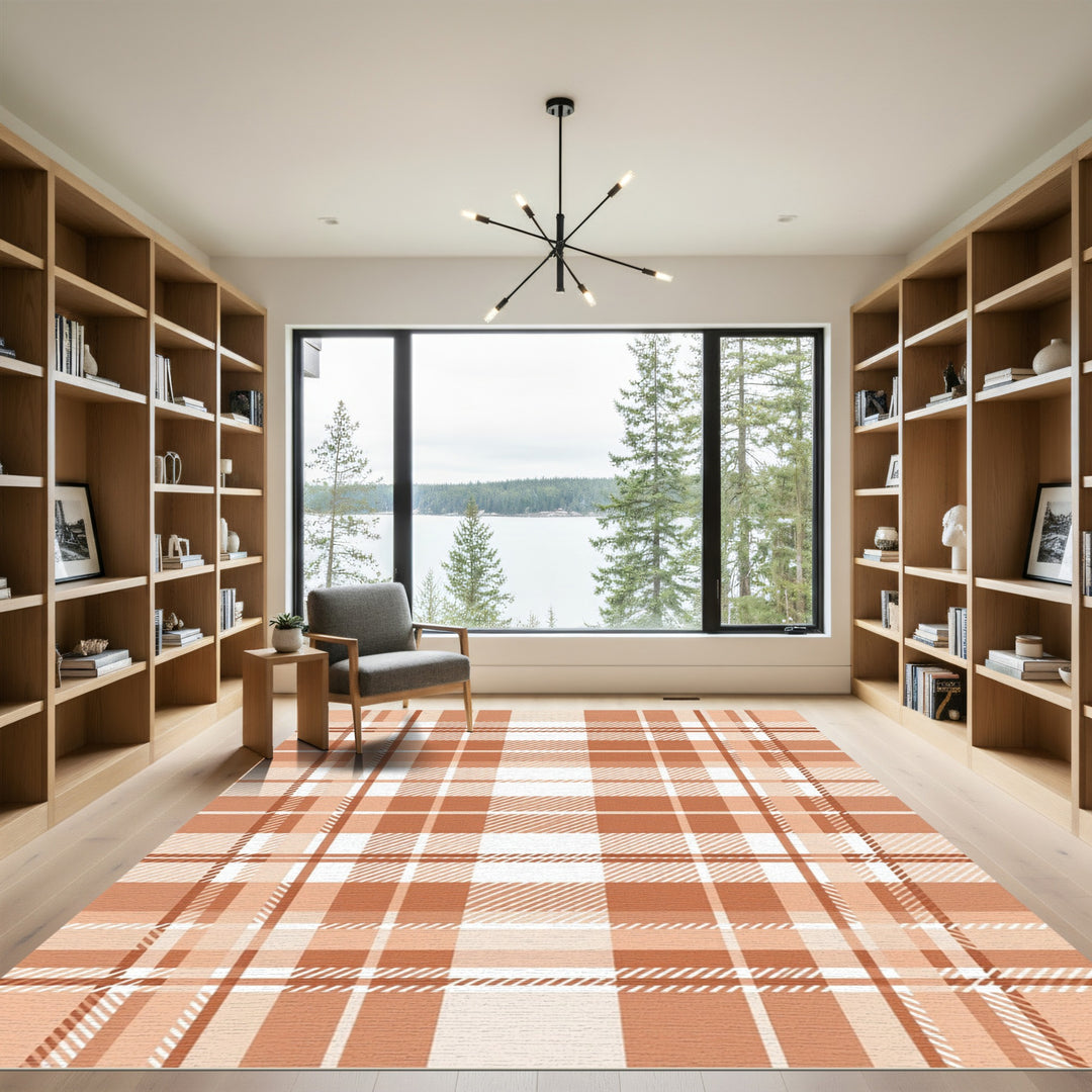 Warm Terracotta Plaid Weave Rug