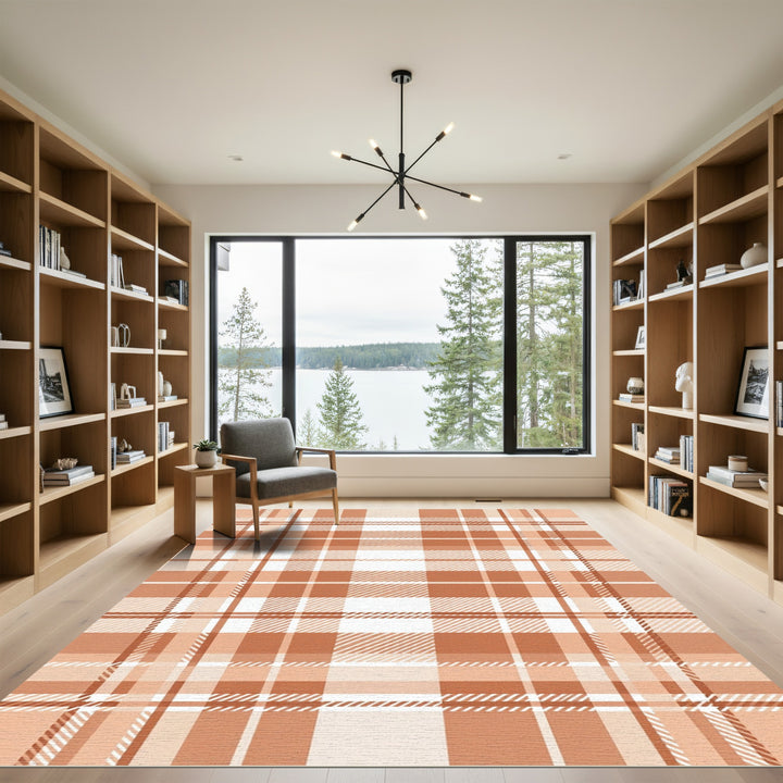 Warm Terracotta Plaid Weave Rug