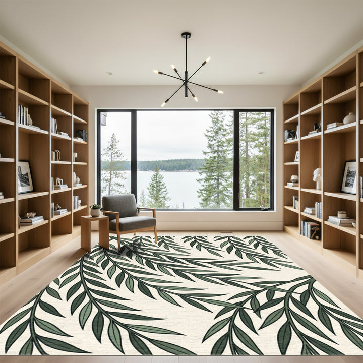 Deep Green Willow Leaf Branches Rug