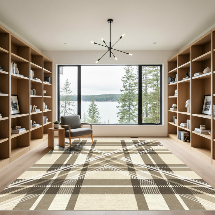 Classic Tan Plaid Tartan Rug