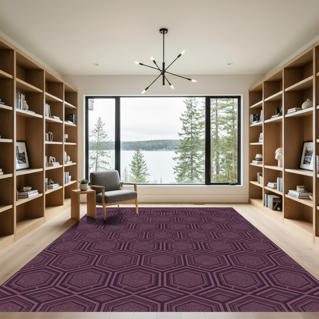 Deep Plum Hexagonal Geometric Maze Rug