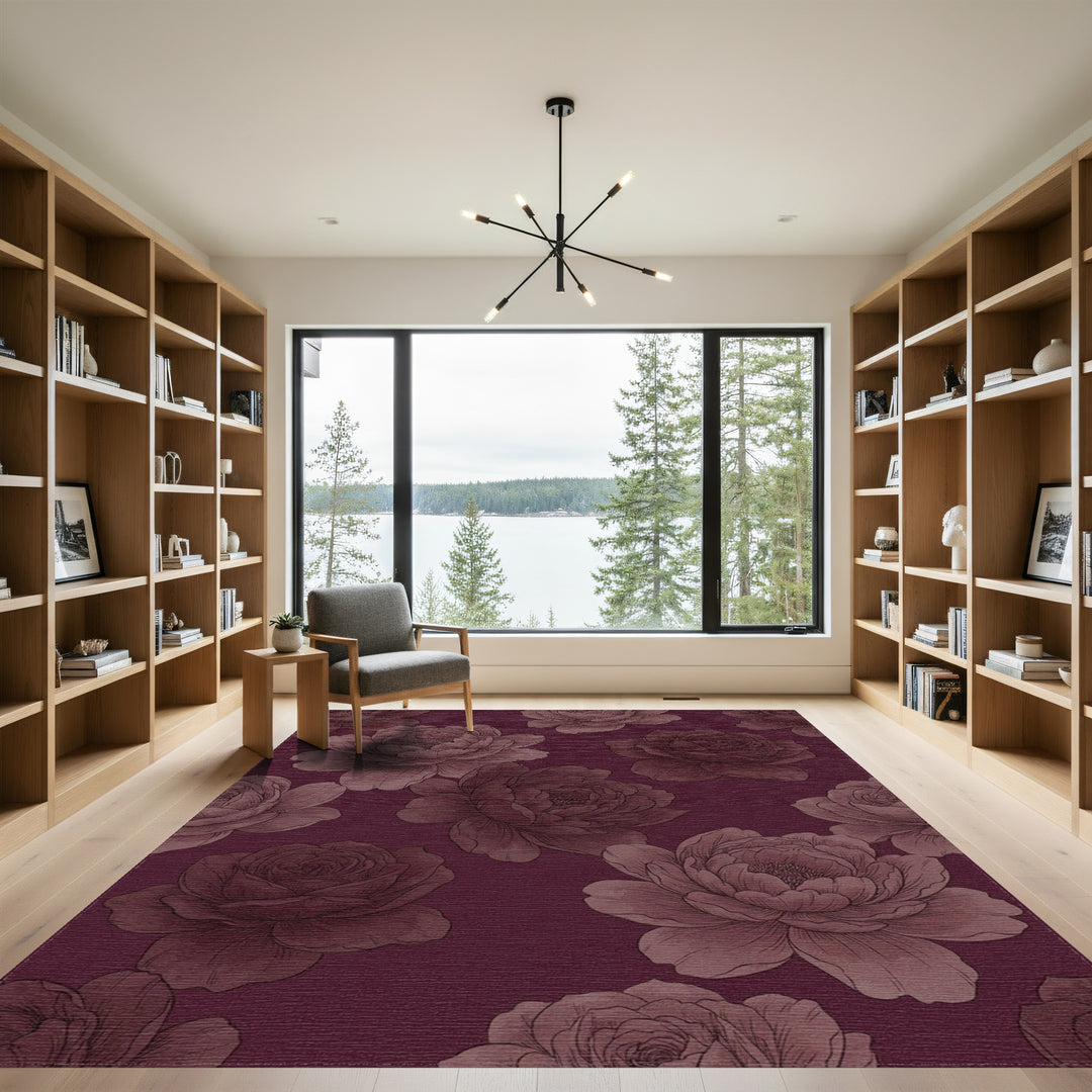 Deep Rose Floral Arrangement Rug