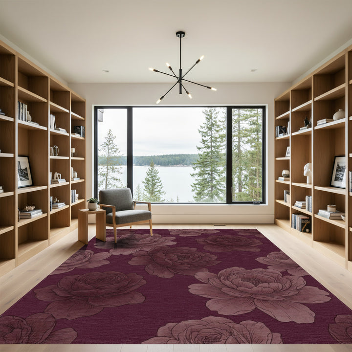 Deep Rose Floral Arrangement Rug