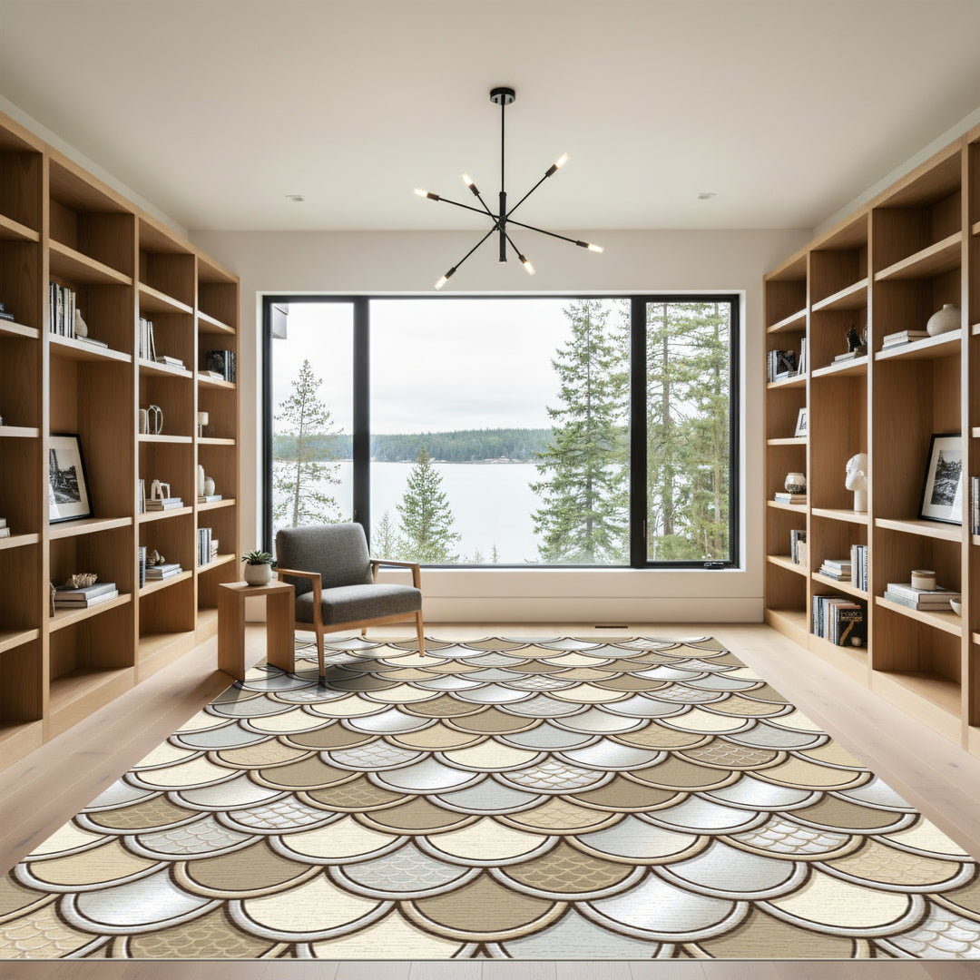 Elegant Beige Shell Scale Rug