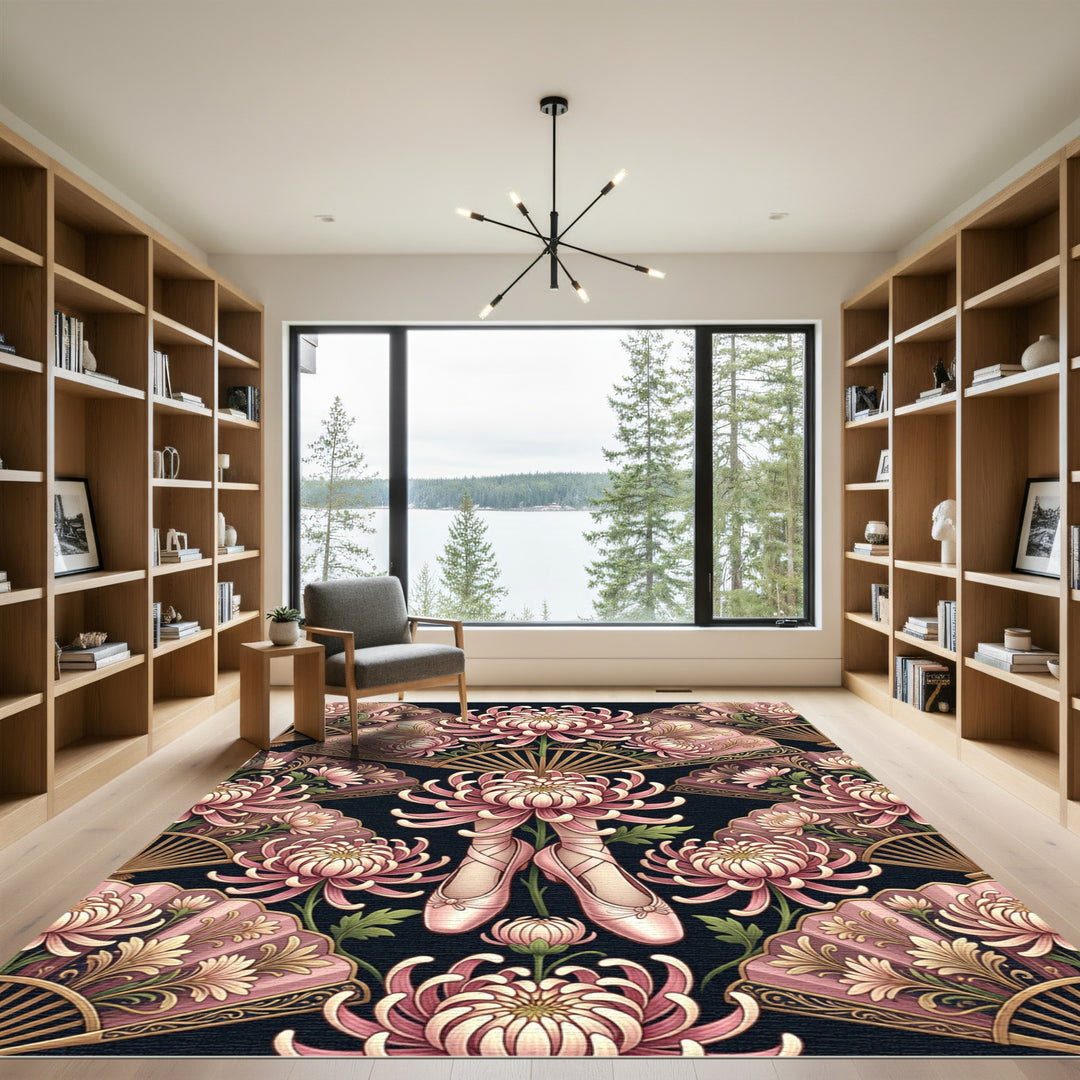 Pink Floral Fan Ballet Dancer Rug