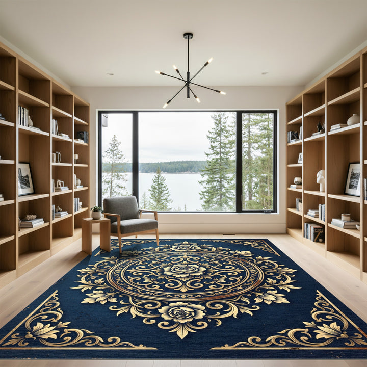 Elegant Gold Flower Mandala Rug
