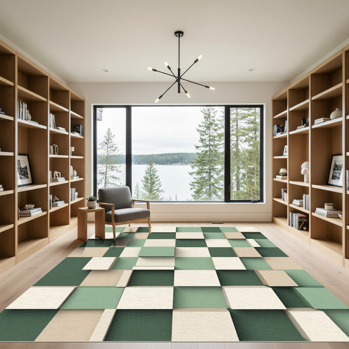 Green Beige Cream Wood Block Rug