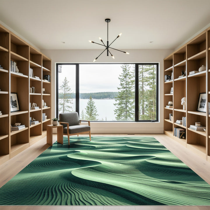 Earthy Green Swirling Dune Abstract Rug