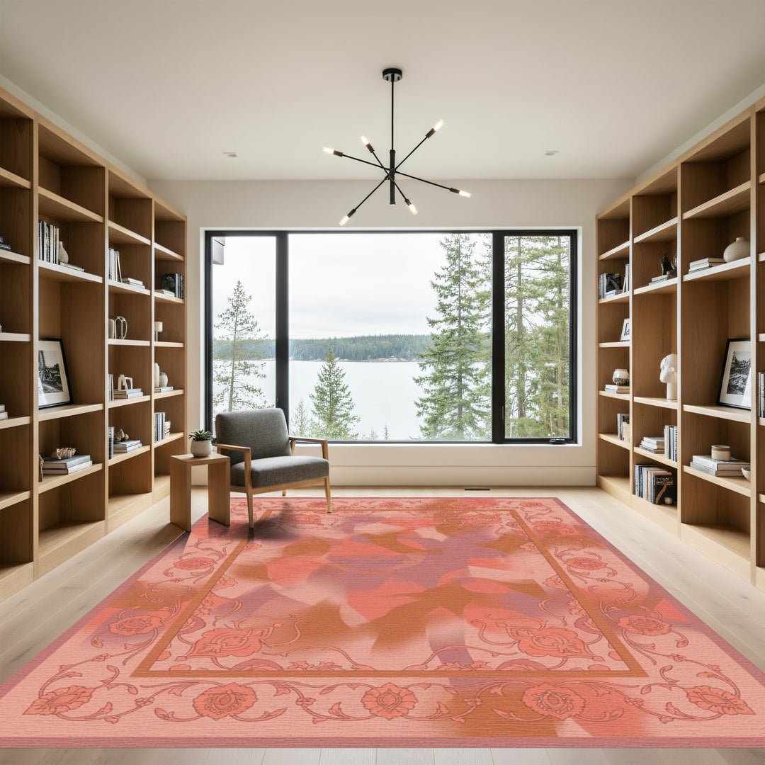 Terracotta Floral Border Abstract Bloom Rug