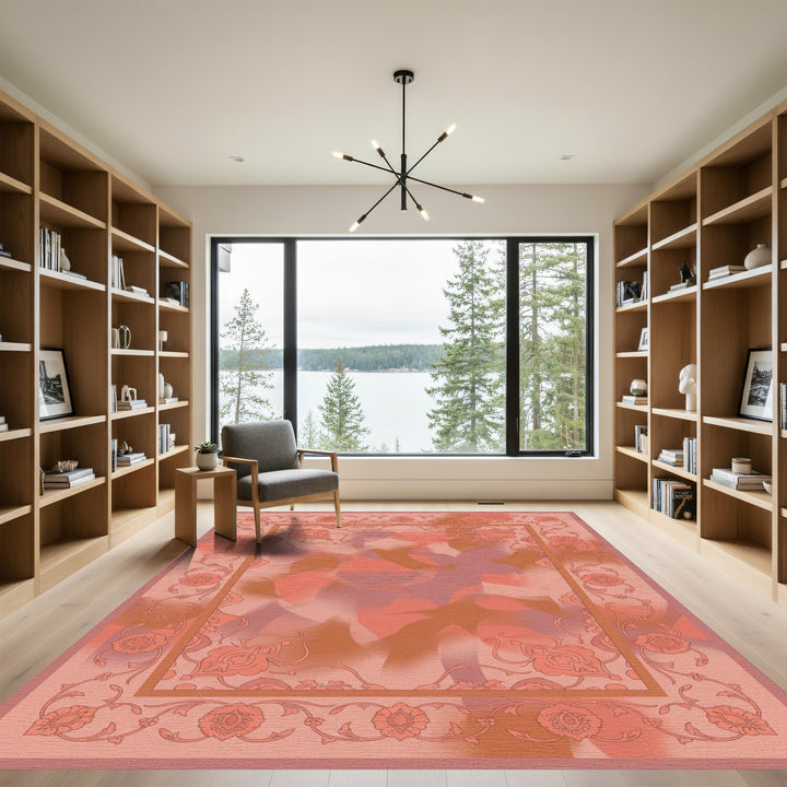 Terracotta Floral Border Abstract Bloom Rug